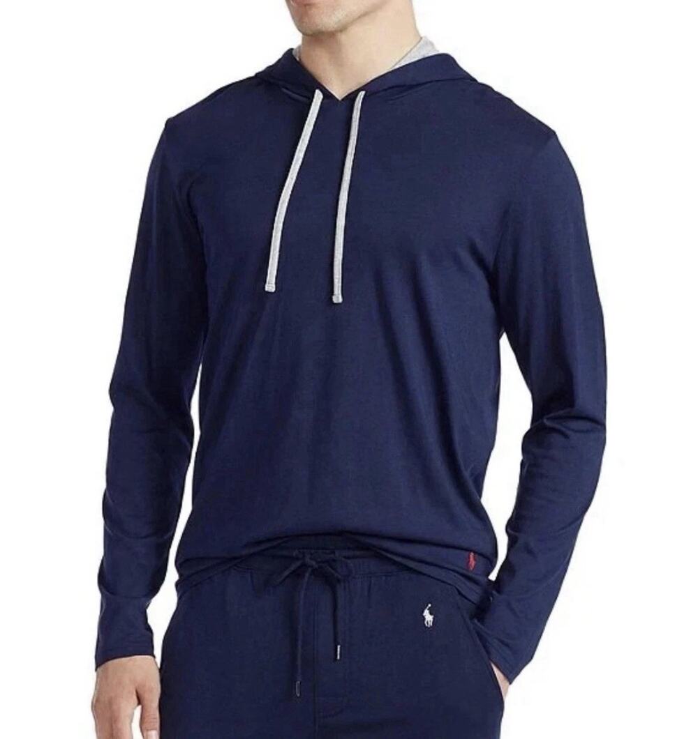 POLO RALPH LAUREN Navy Supreme Comfort Hoodie Cotton Lounge Top MENS Large NEW